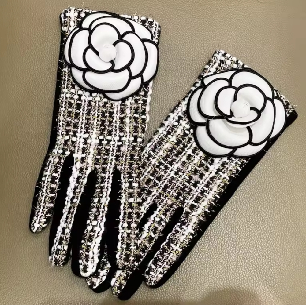Women's Winter Wool Gloves Warm Plus Velvet Thickened Touch Screen Flower - Picture 7 of 7